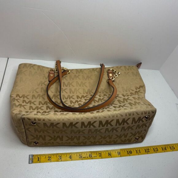 Michael Kors EW Gold Signature Canvas Leather Chain Shoulder Bag Purse Designer - Picture 8 of 12